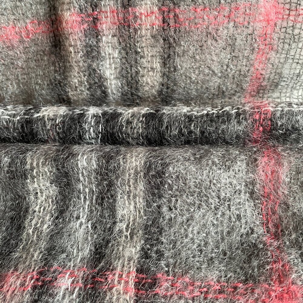 John Hanly Vintage Mohair Wool Blend Grey Check Scarf, Designed in Ireland